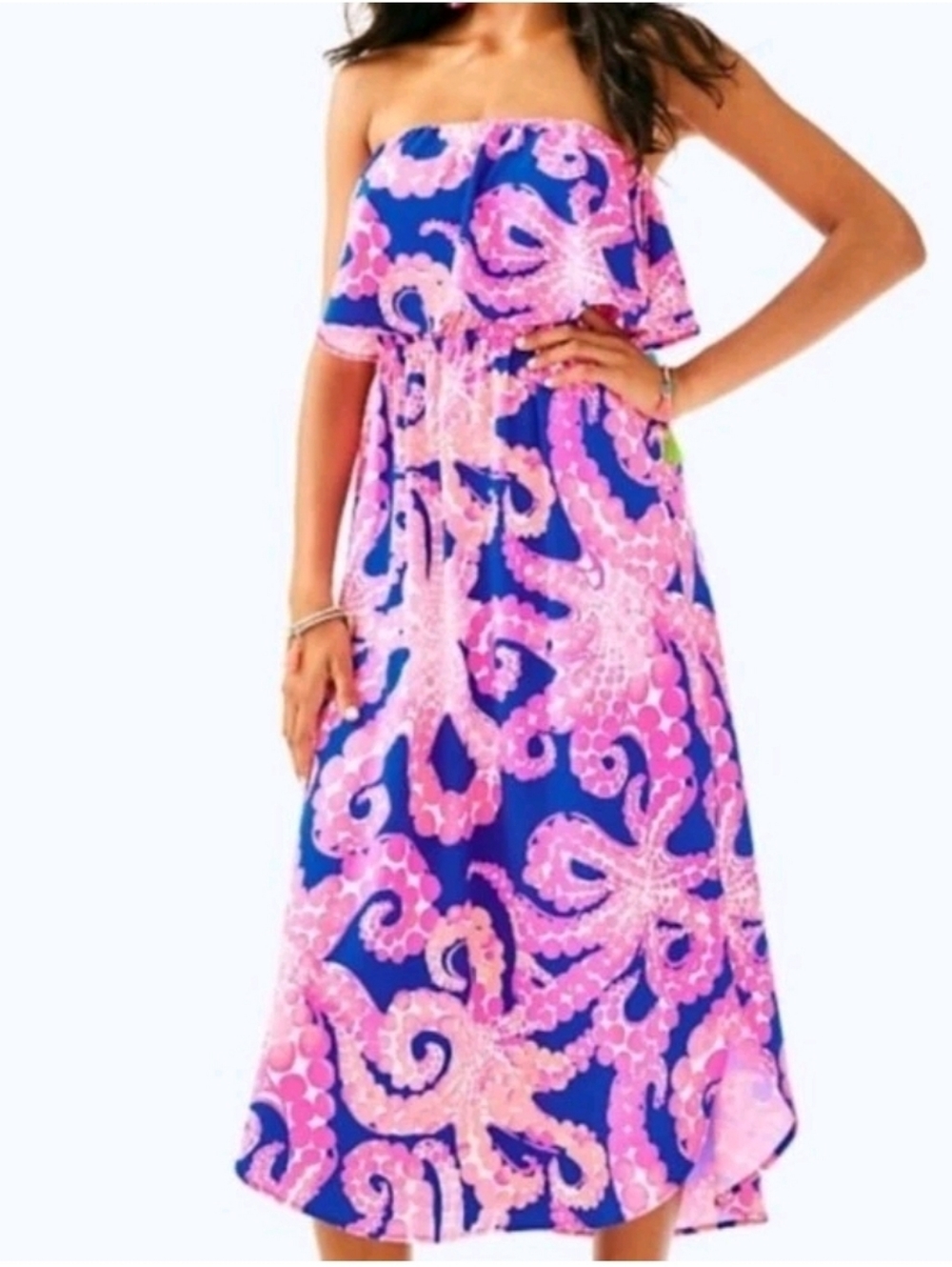 Lilly Pulitzer Meridian Midi Dress Ikat Blue Mocean Octupus 🐙 Size M